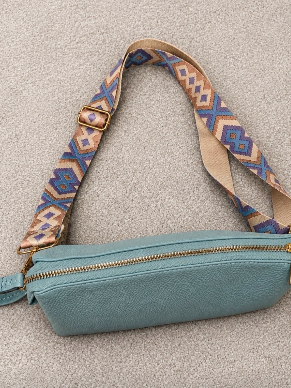 Jen&Co Blue Crossbody Bag with Patterned Strap